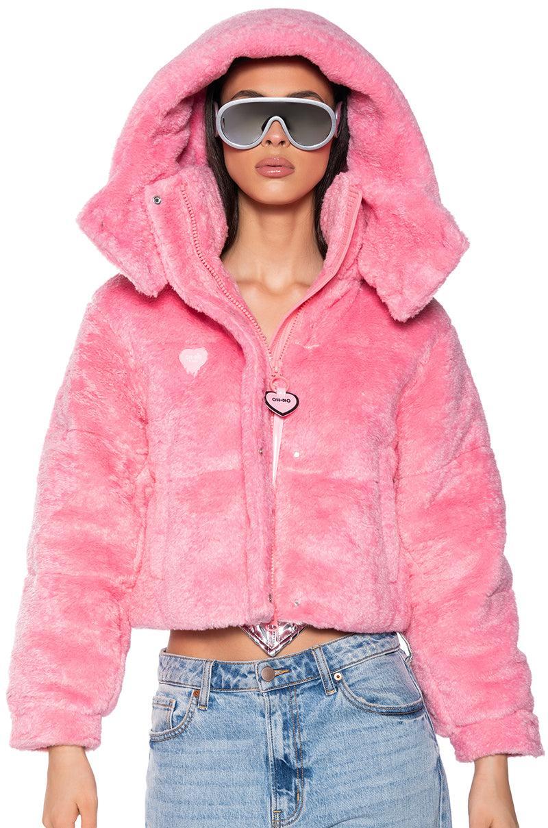 MARDIE PINK FUZZY HOODED PUFFER Product Image