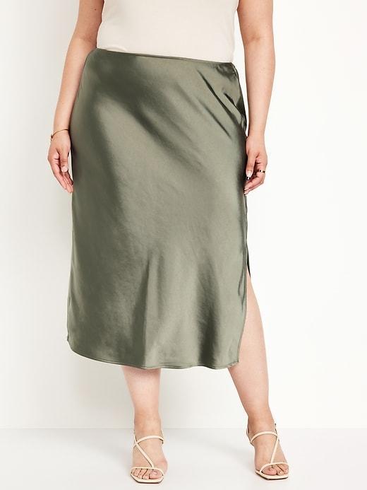 High-Waisted Satin Midi Slip Skirt Product Image