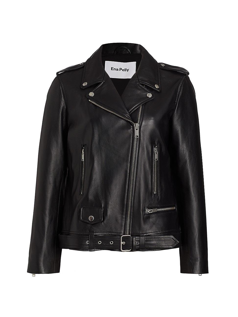 Womens Core Oversized New Yorker Leather Biker Jacket Product Image