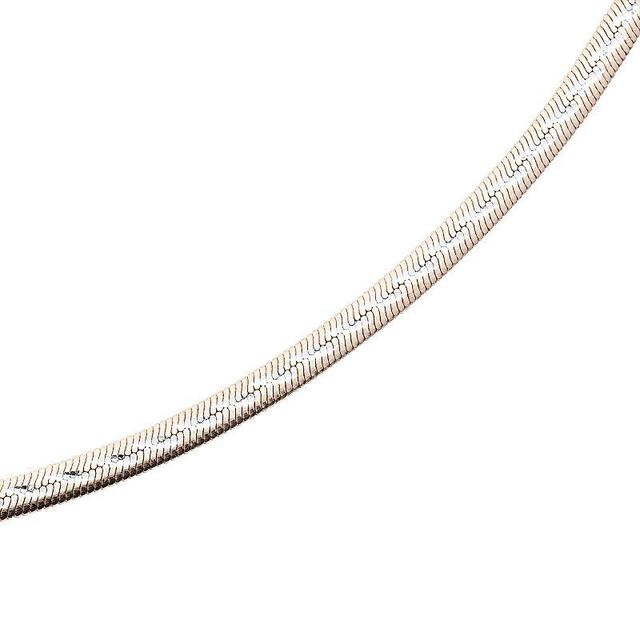 Sterling Silver Two Tone Reversible Herringbone Chain Anklet, Womens Product Image