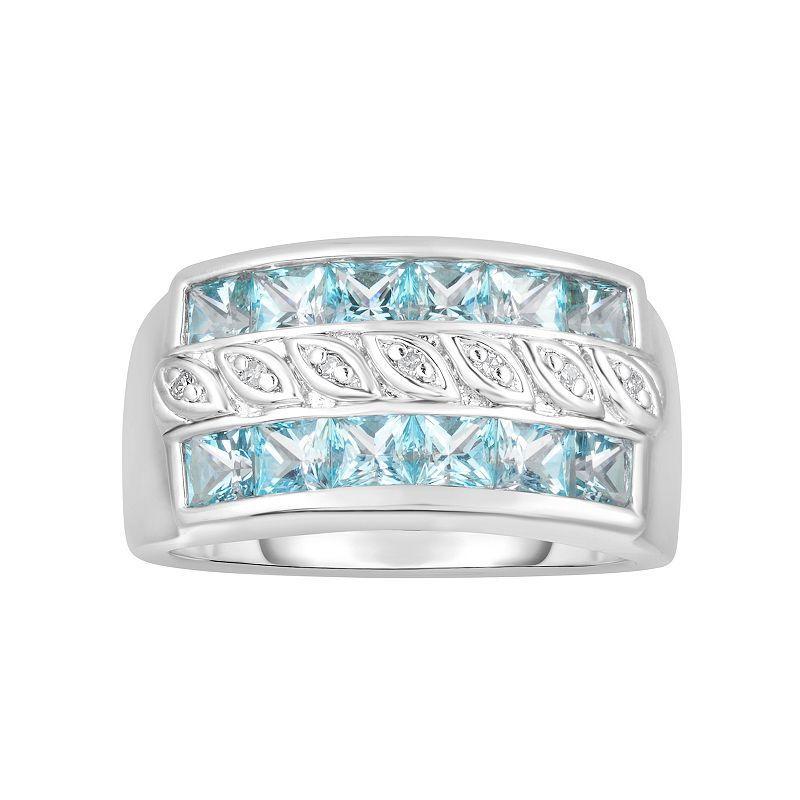 Sterling Silver Blue Topaz & Diamond Fashion Ring, Womens Product Image