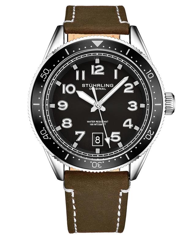 Mens Brown Genuine Leather Strap with White Contrast Stitching Watch 42mm Product Image