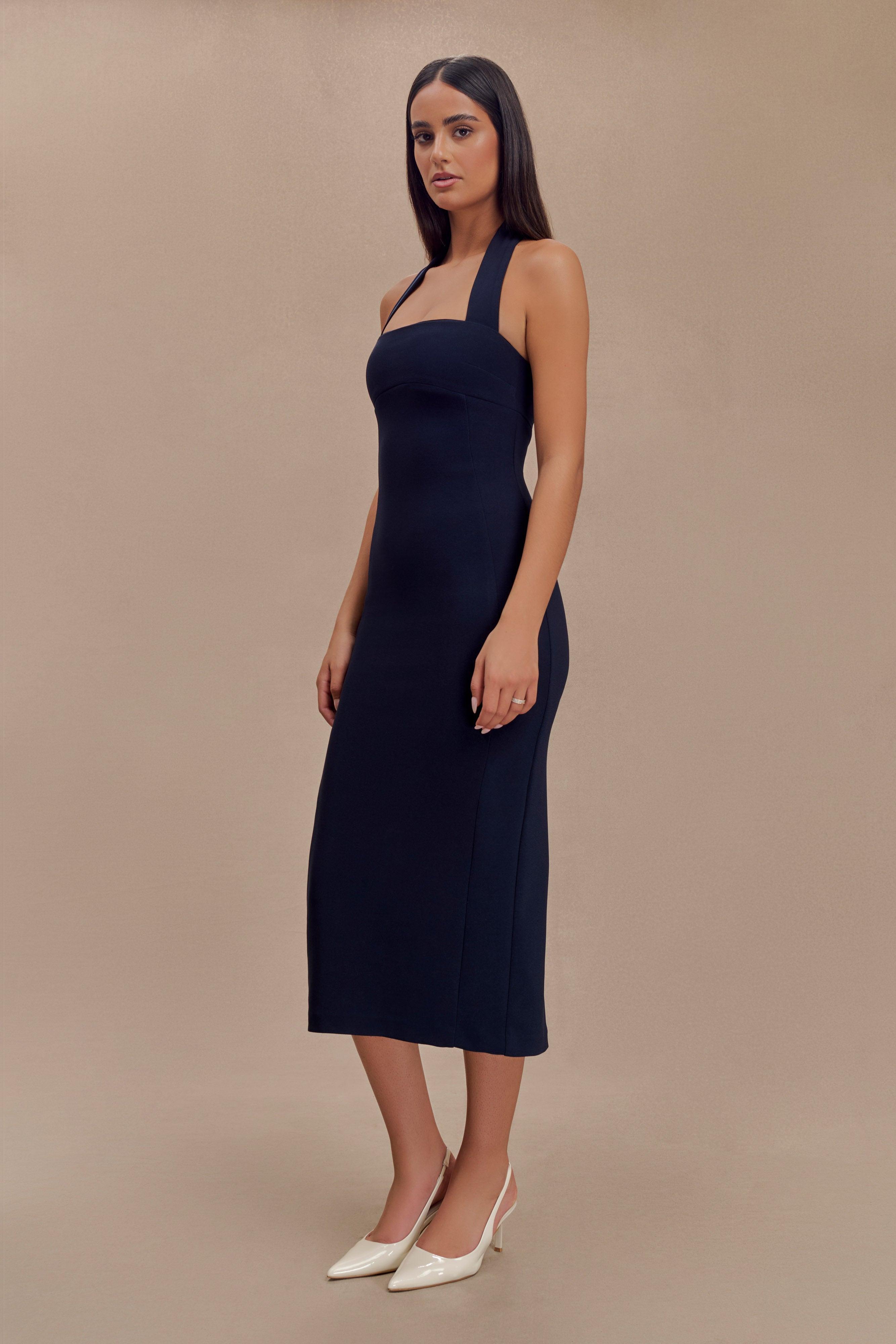 Amelita Suiting Halter Midi Dress - Navy Product Image