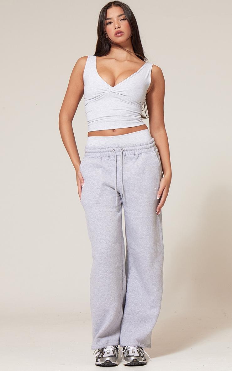 Ash Grey Marl Sculpt V Front Longline Padded Sports Bra Product Image