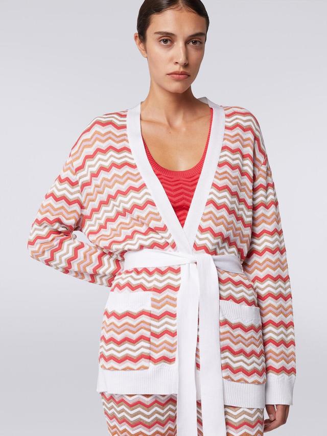 Cardigan in zigzag viscose and cotton knit Multicoloured | Missoni Product Image