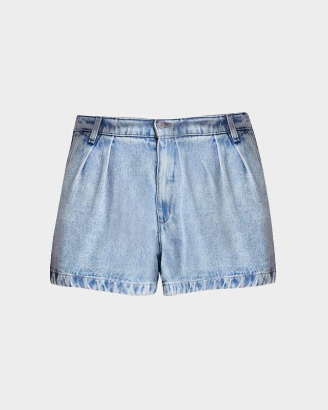 Pleated Denim Shorts Product Image