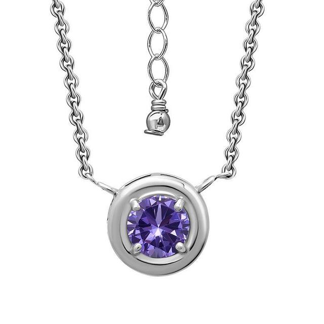 Aleure Precioso Sterling Silver Gemstone Halo Pendant Necklace, Womens Silver Tone Purple Product Image