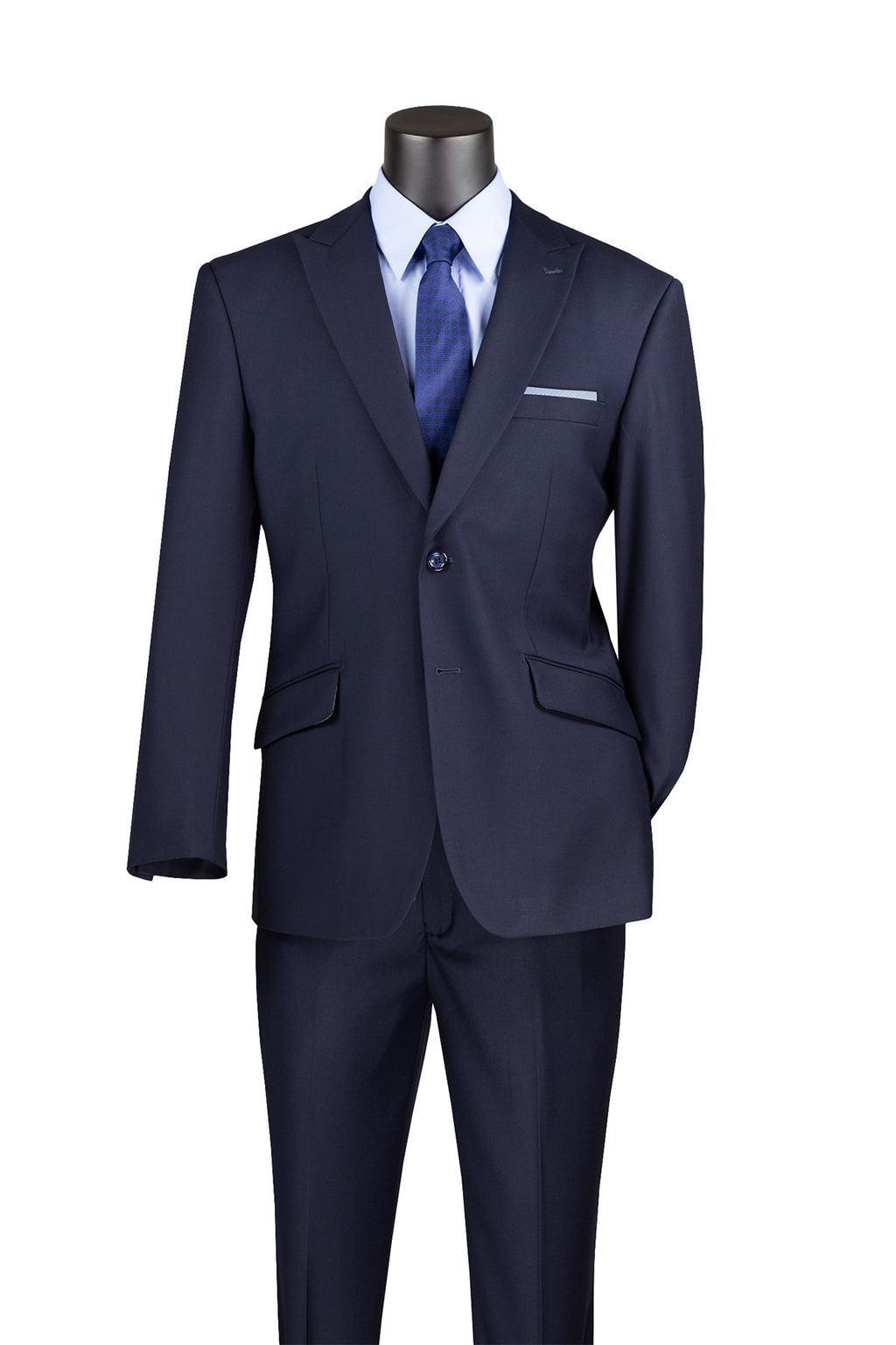 Navy Modern Fit 2 Piece Suit Textured Solid with Peak Lapel Product Image