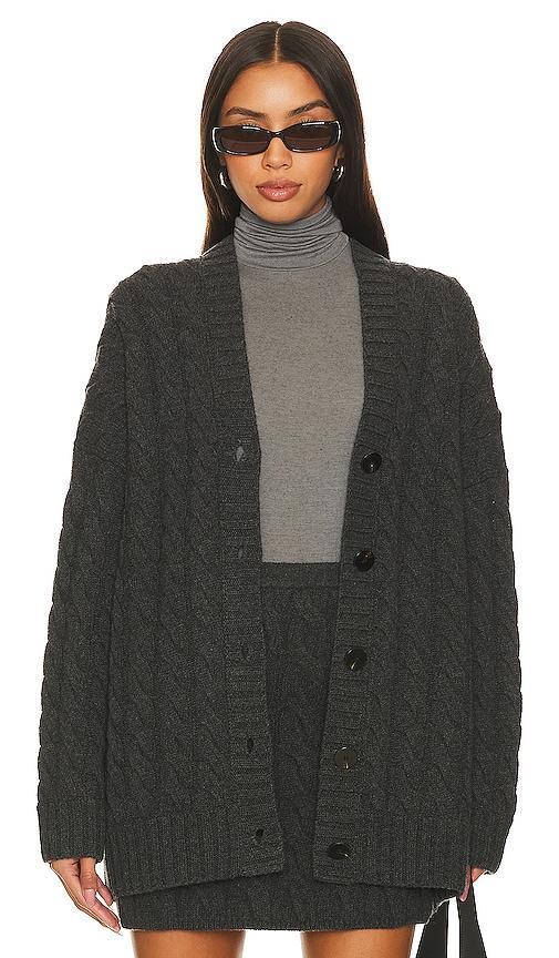 Theory Cable Felted Cardigan in Charcoal. Size S. Product Image