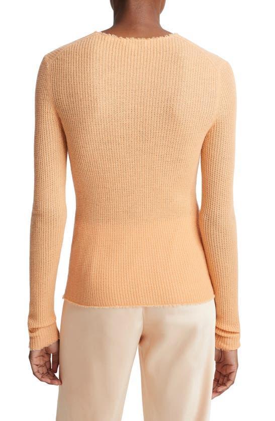 VINCE Waffle-stitch Cashmere Silk Crewneck Pullover Top In Cantaloupe Product Image