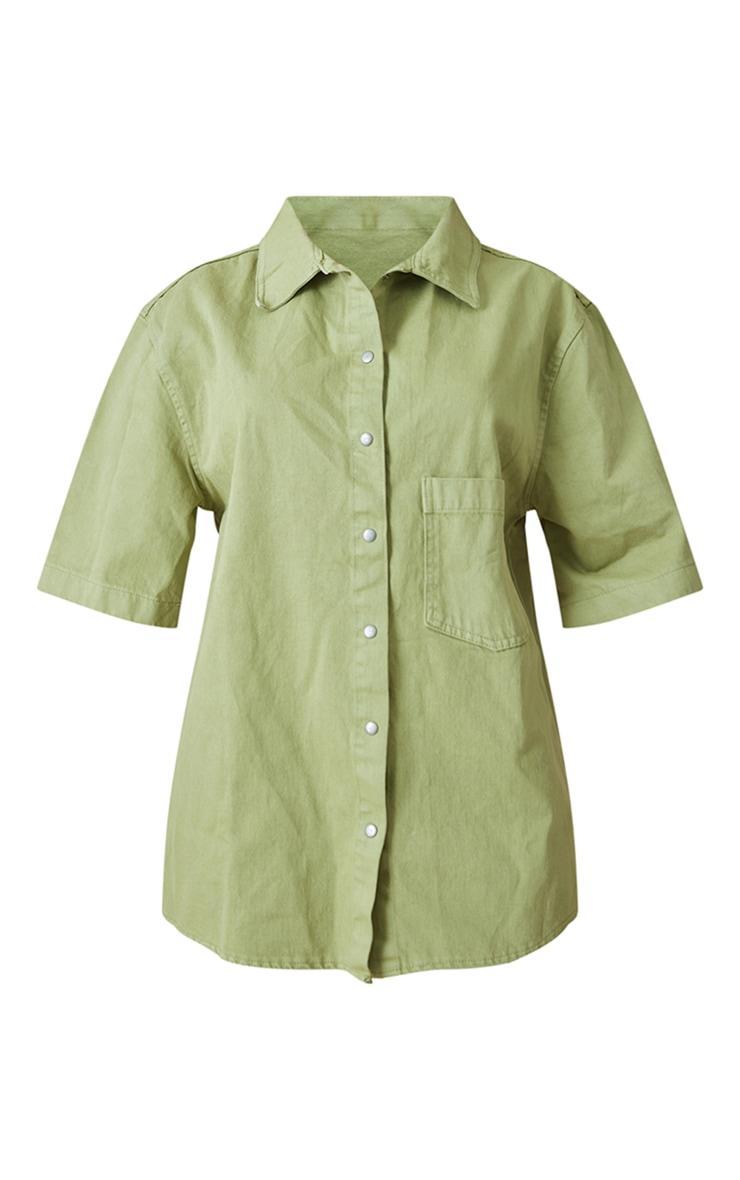 Light Khaki Oversized Denim Shirt Dress Product Image