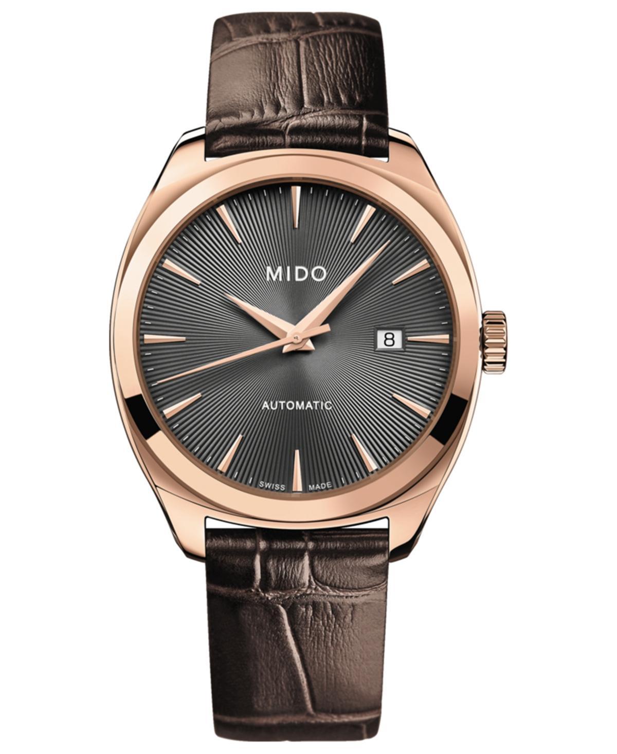 Mido Mens Swiss Automatic Belluna Royal Black Leather Strap Watch 41mm Product Image