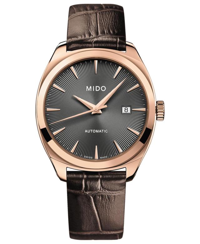 Mido Mens Swiss Automatic Belluna Royal Black Leather Strap Watch 41mm - Black Product Image