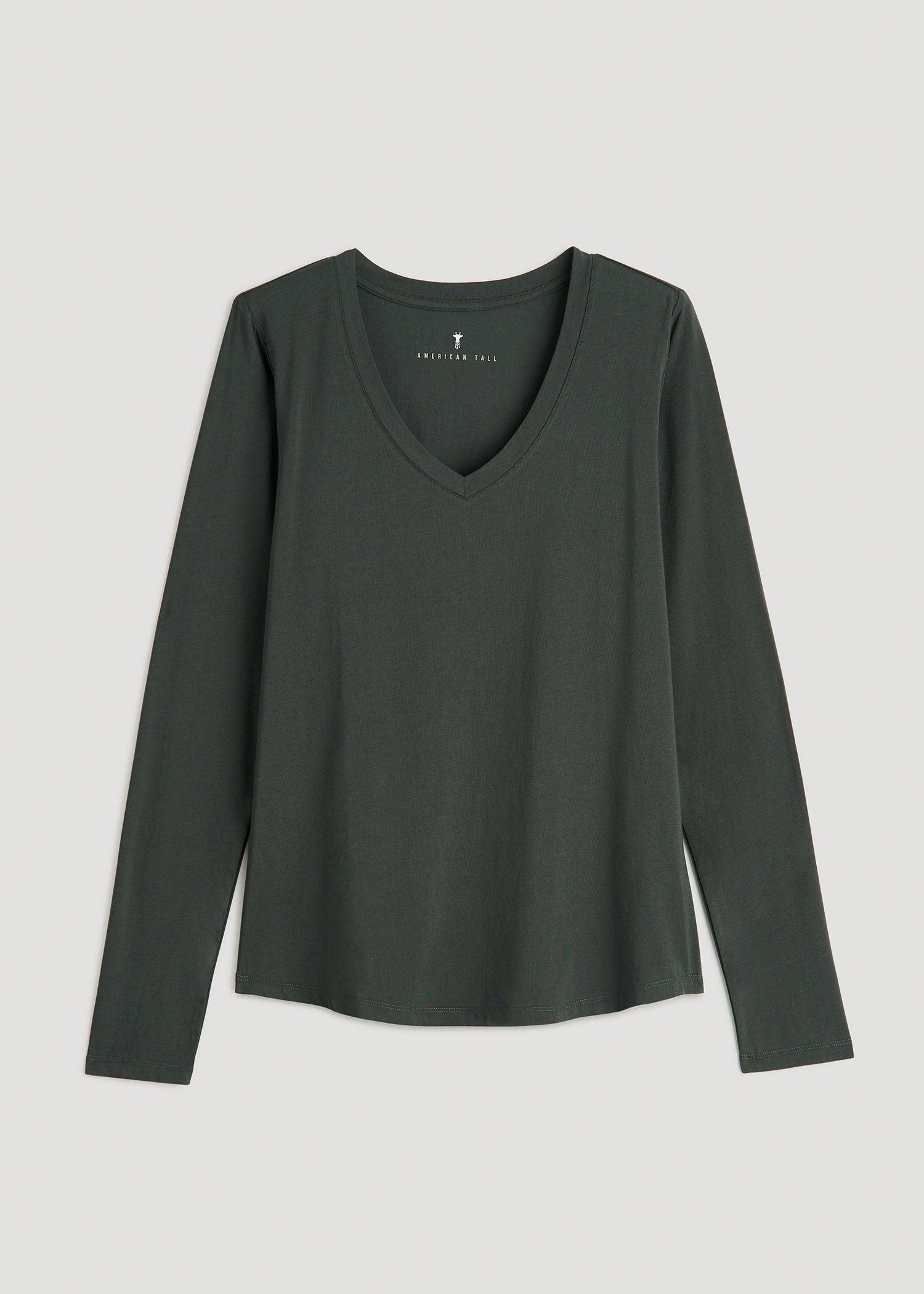 Long Sleeve Scoop V-Neck Tee Shirt for Tall Women in Charcoal Female Product Image