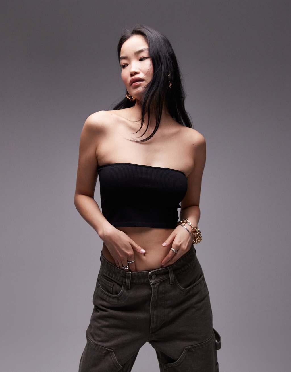 Topshop seamless cropped bandeau in black product image