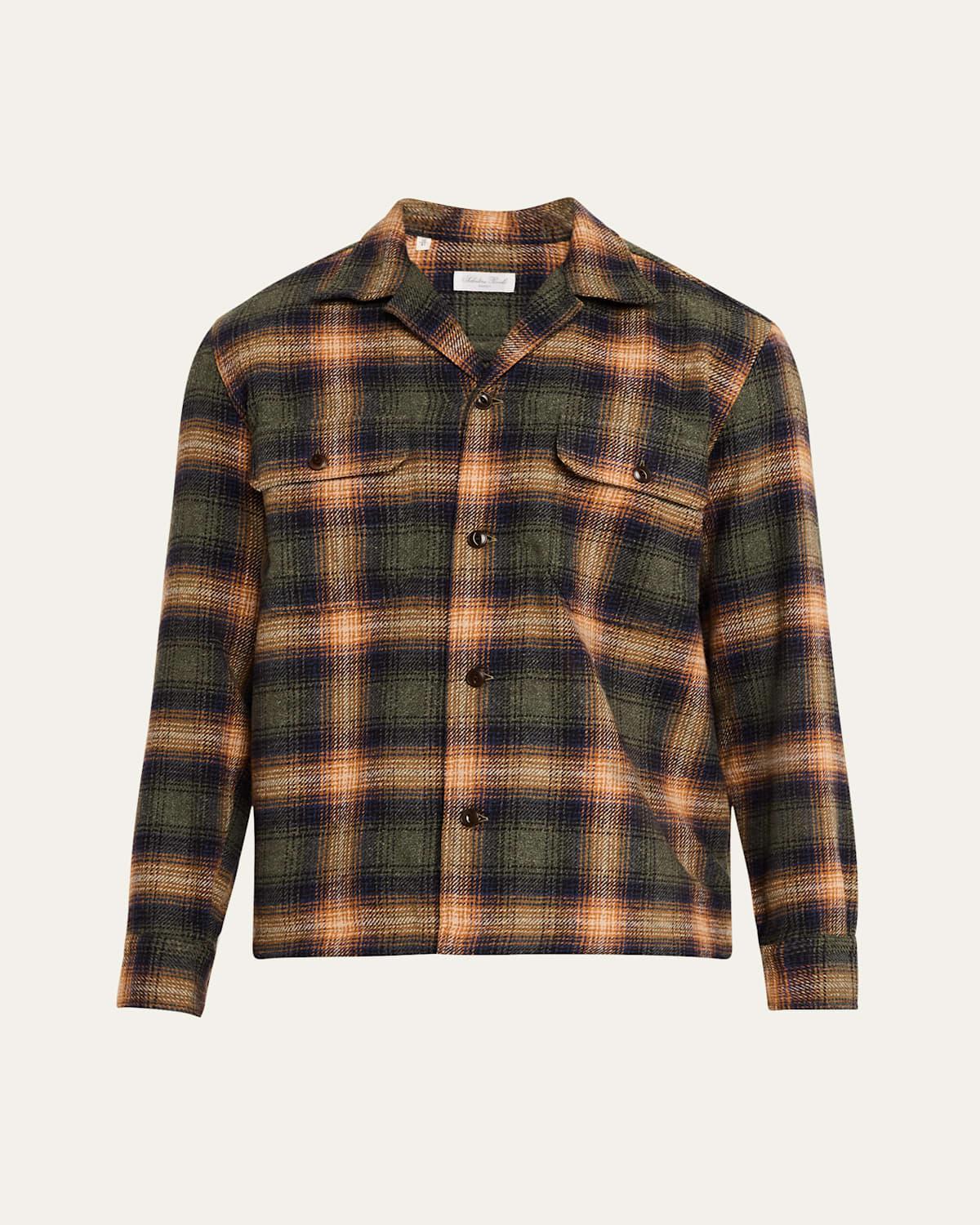 Mens Cotton Plaid Shirt Jacket Product Image