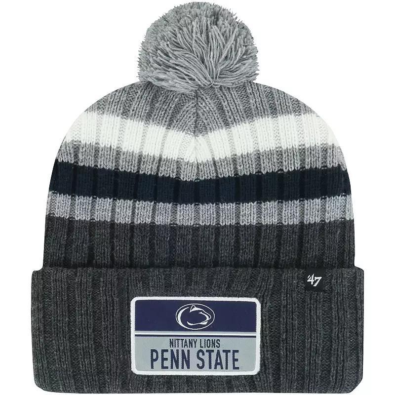 Mens 47 Brand Charcoal Penn State Nittany Lions StackStriped Cuffed Knit Hat with Pom Product Image