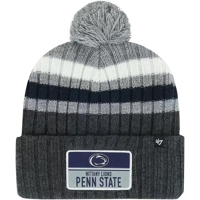 Mens 47 Brand Charcoal Penn State Nittany Lions StackStriped Cuffed Knit Hat with Pom Product Image