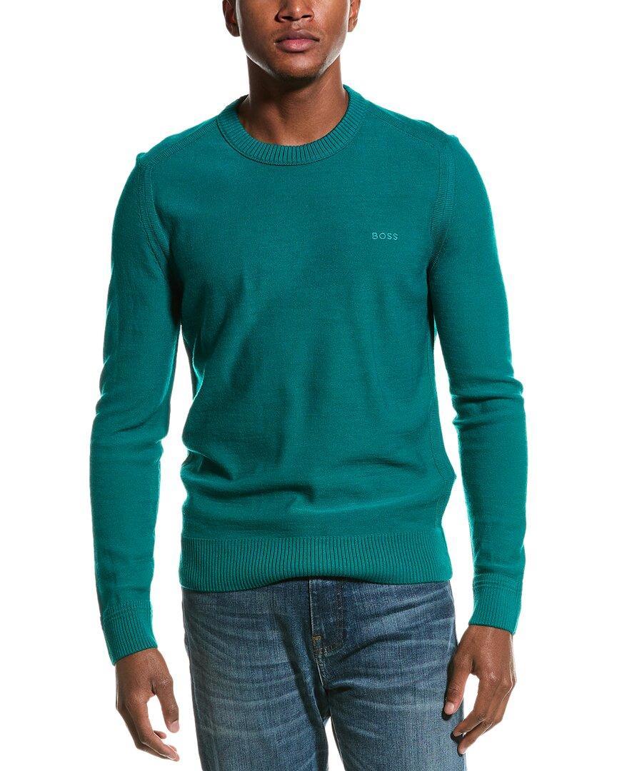 HUGO BOSS Boss  Avac Wool-blend Crewneck Sweater In Green Product Image