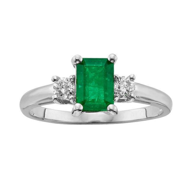 The Regal Collection 14k White Gold Genuine Emerald & 1/5-ct. T.W. IGL Certified Diamond 3-Stone Ring, Womens Green Product Image