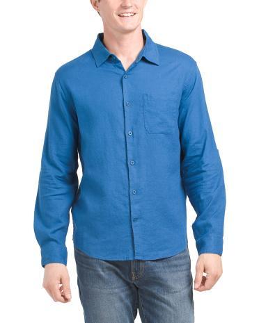 Long Sleeve Linen Blend Solid Shirt for Men Product Image