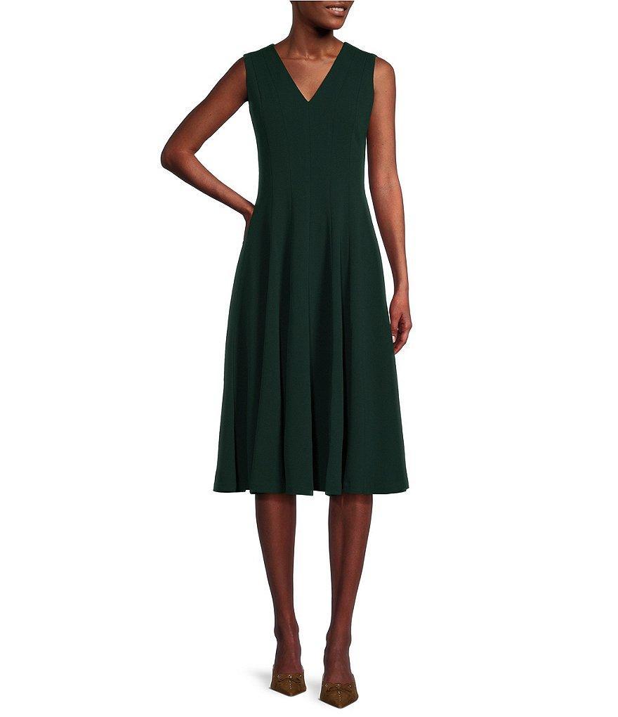 Calvin Klein V-Neck Sleeveless Scuba Crepe Fit-And-Flare Dress Product Image