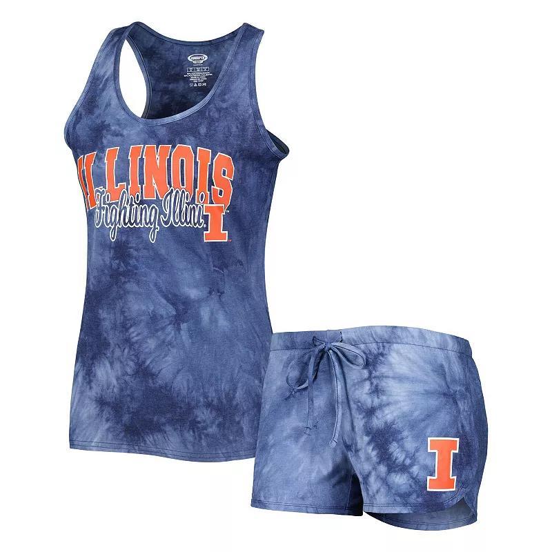 Womens Concepts Sport Illinois Fighting Illini Billboard Tie-Dye Tank Top and Shorts Sleep Set Blue Product Image