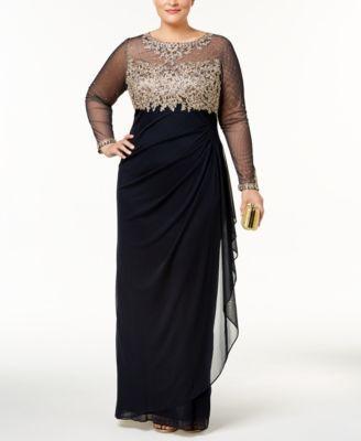 Plus Size Embroidered Illusion Gown Product Image