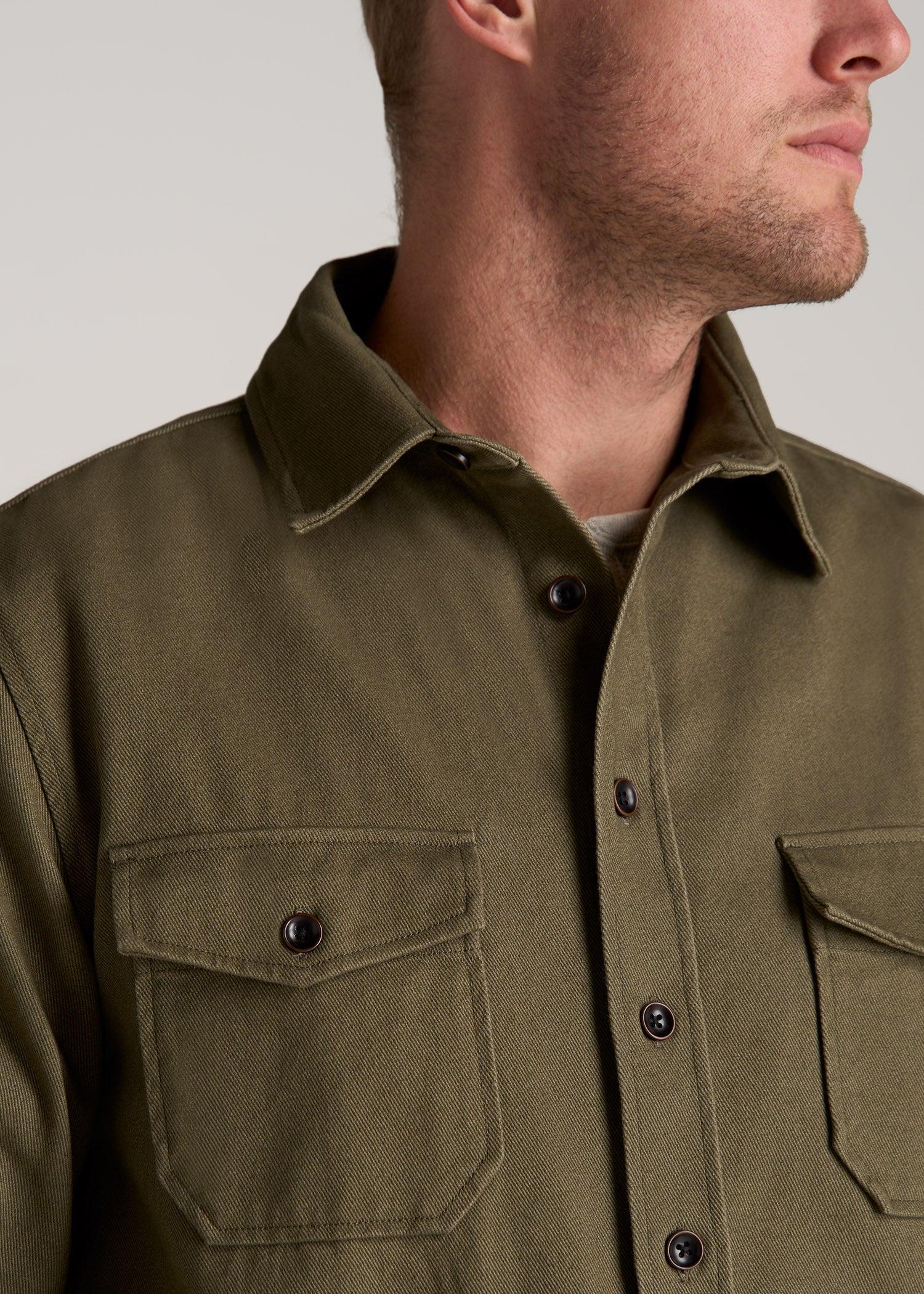 LJ&S Heavyweight Cotton Twill Overshirt for Tall Men in Vintage Moss Green Male Product Image