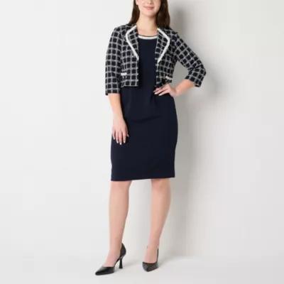 Maya Brooke Womens Pearl Trim Grid Jacket Dress Product Image