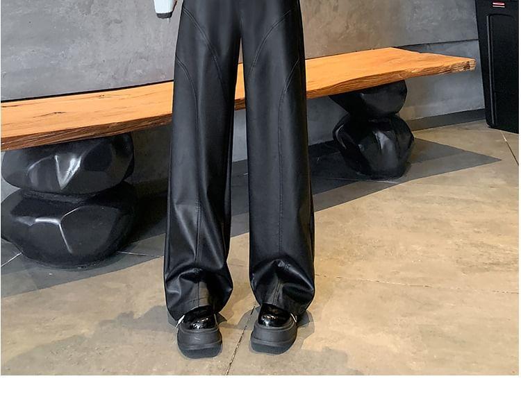 High Rise Faux Leather Wide Leg Pants Product Image