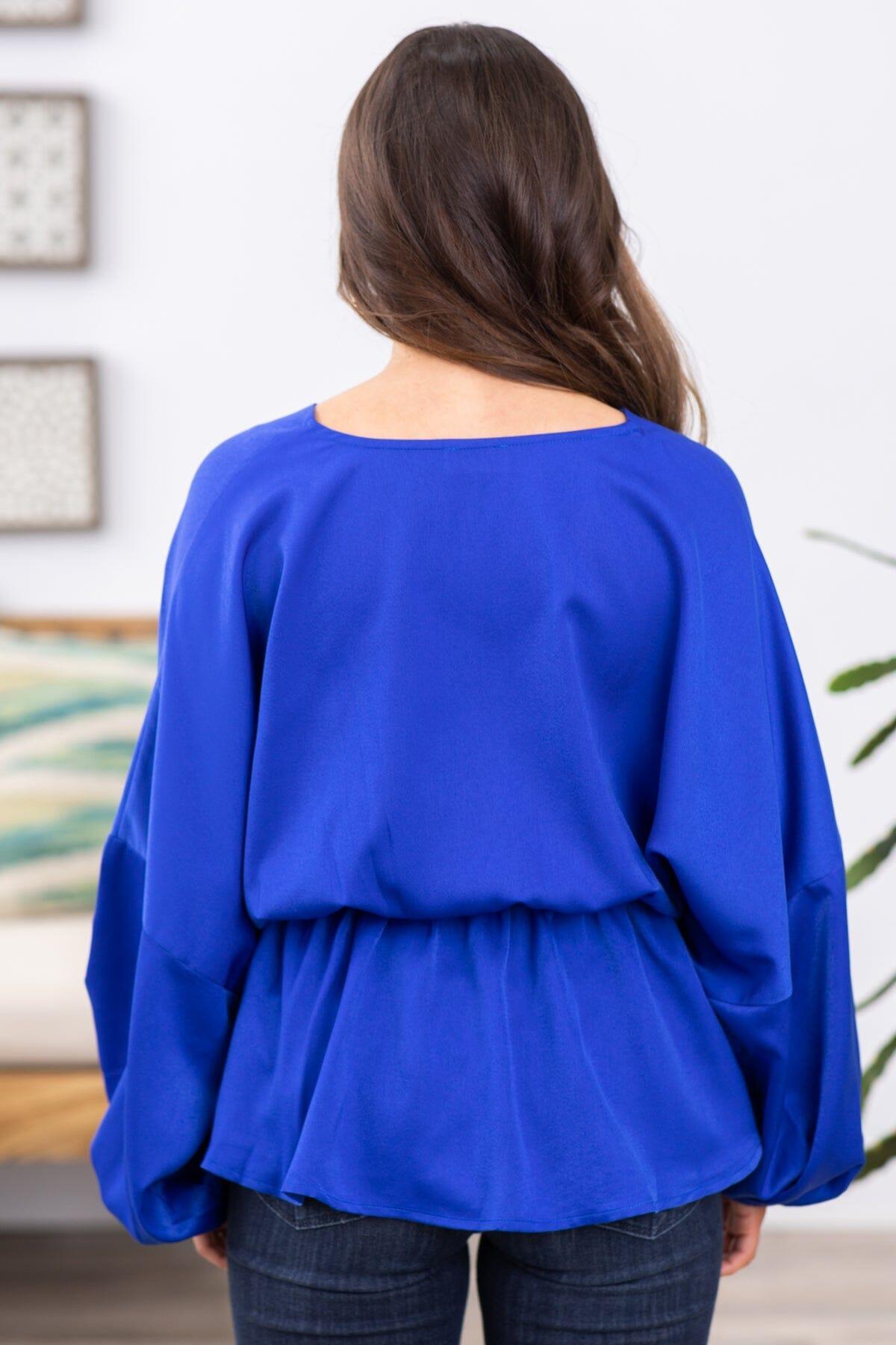 Cobalt V-Neck Peplum Top With Tie Detail Product Image