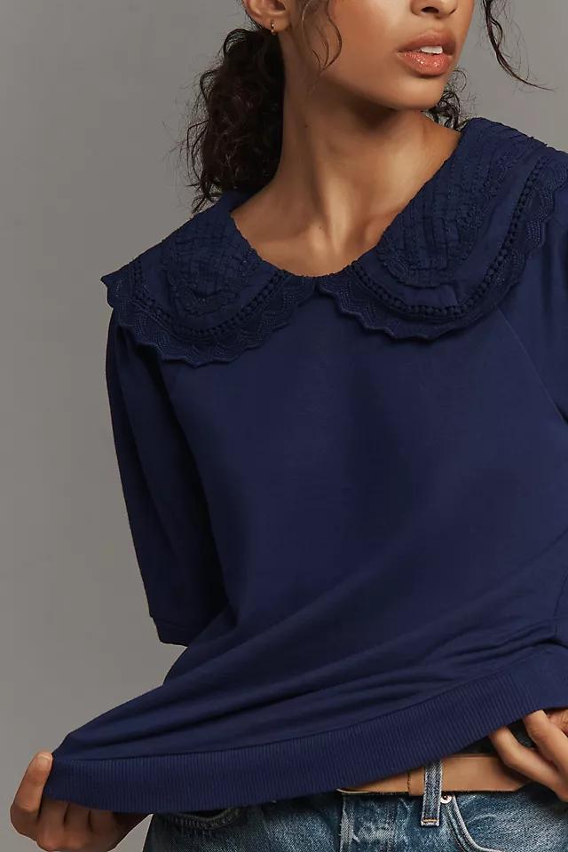 Maeve Short-Sleeve Embellished-Collar Top Product Image