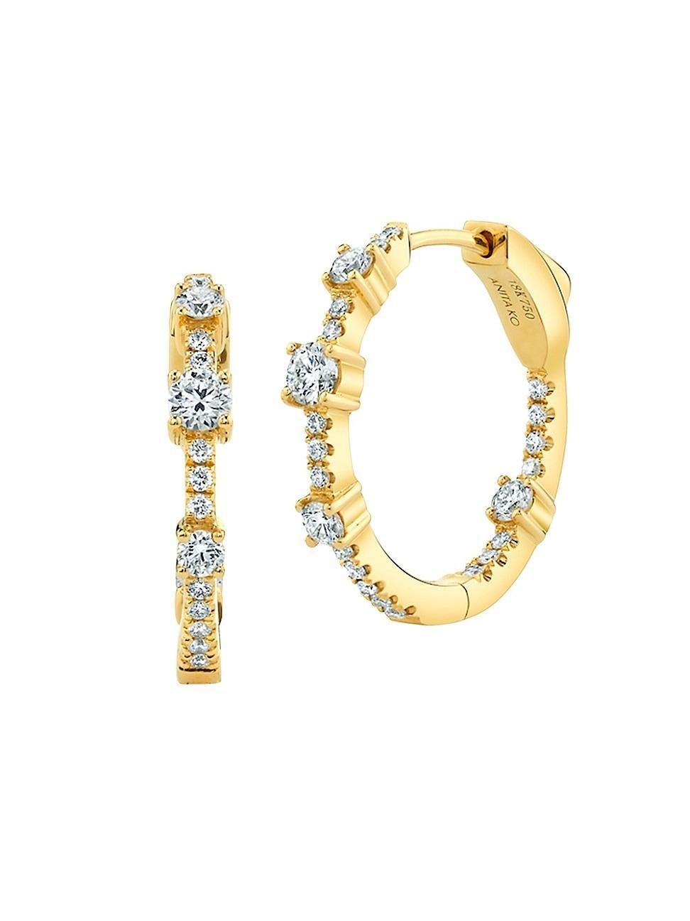 Womens 18K Yellow Gold & Diamond Inside-Outside Collins Medium Hoop Earrings Product Image