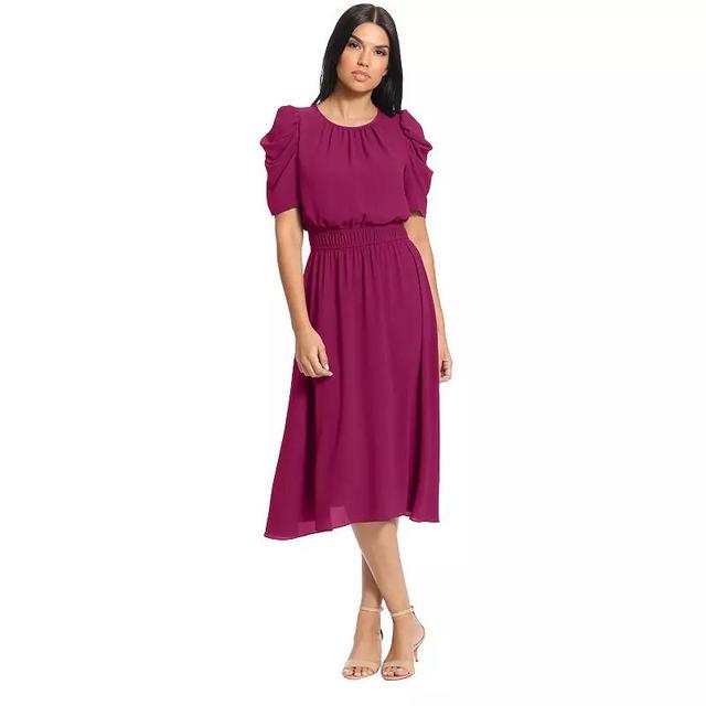 Womens London Times Smocked Puff-Sleeve Midi Dress Product Image