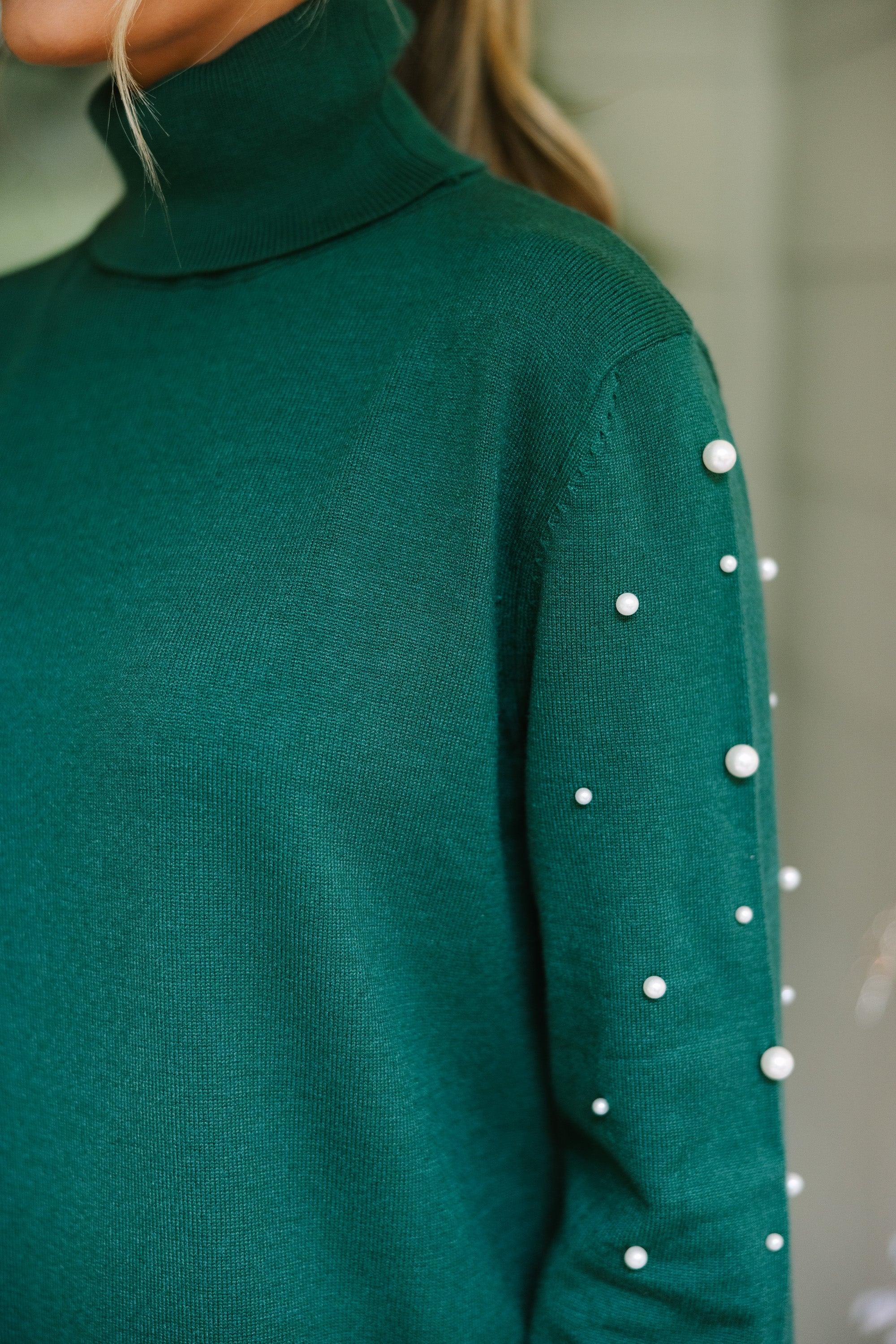 Feeling The Love Emerald Green Embellished Sweater Dress Female Product Image