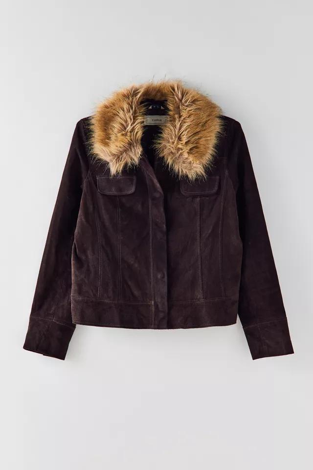 Vintage Faux Fur Collar Suede Jacket Product Image