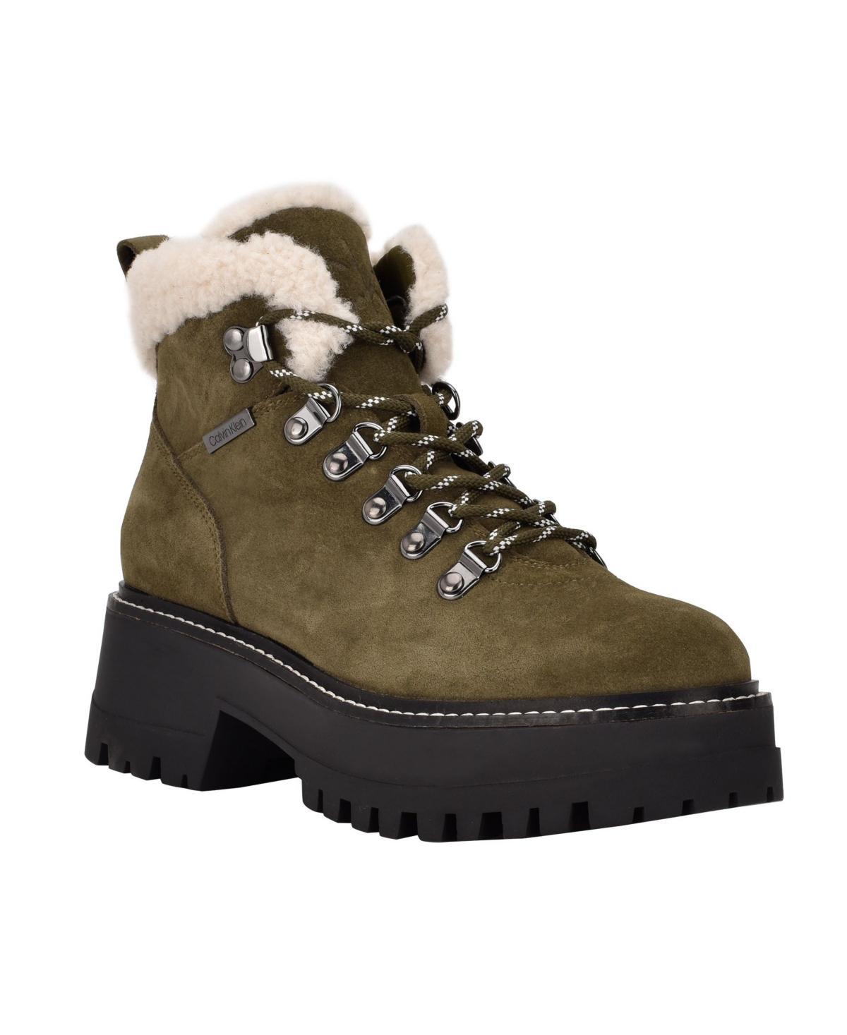 Calvin Klein Womens Kristel Lace-Up Hiker Fur Lug Sole Booties Womens Shoes Product Image