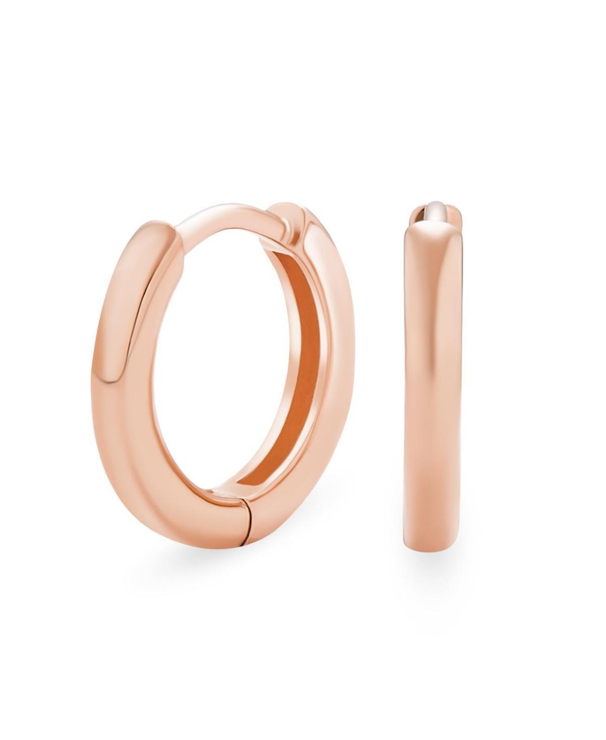 Bling Jewelry Simple Basic Thin Flat Huggie Hoop Kpop Earrings For Women Hinge Polished Rose Gold Plated .925 Sterling Silver Product Image