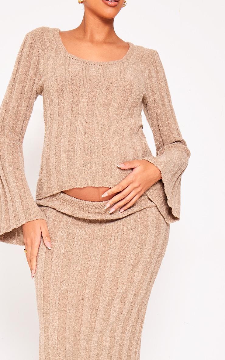 Maternity Taupe Thick Rib Knitted Long Sleeve Sweater Product Image