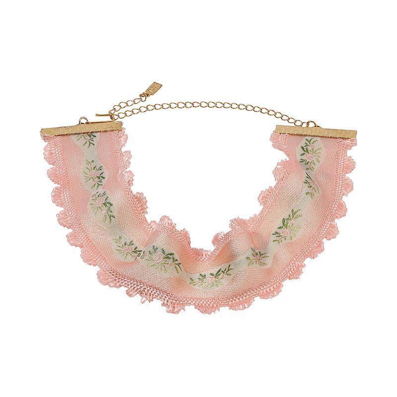 1928 Gold Tone Lace Floral Ribbon Choker Necklace, Womens, Pink Product Image