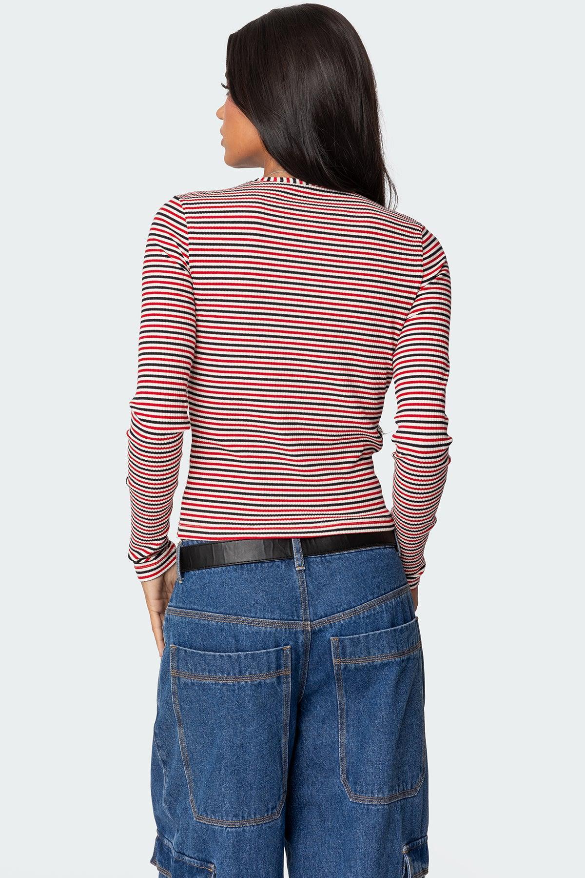 Corina Ribbed Stripey Long Sleeve T Shirt Product Image