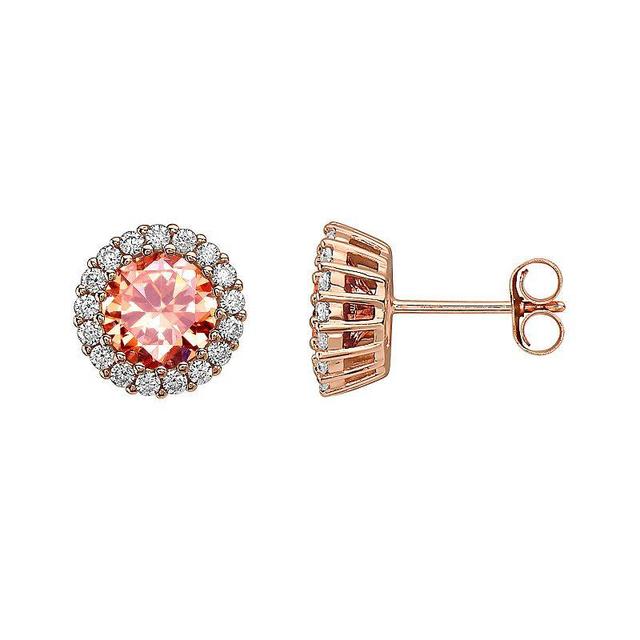 18k Rose Gold Over Sterling Silver Champagne Cubic Zirconia Stud Earrings, Womens, Pink Tone Product Image