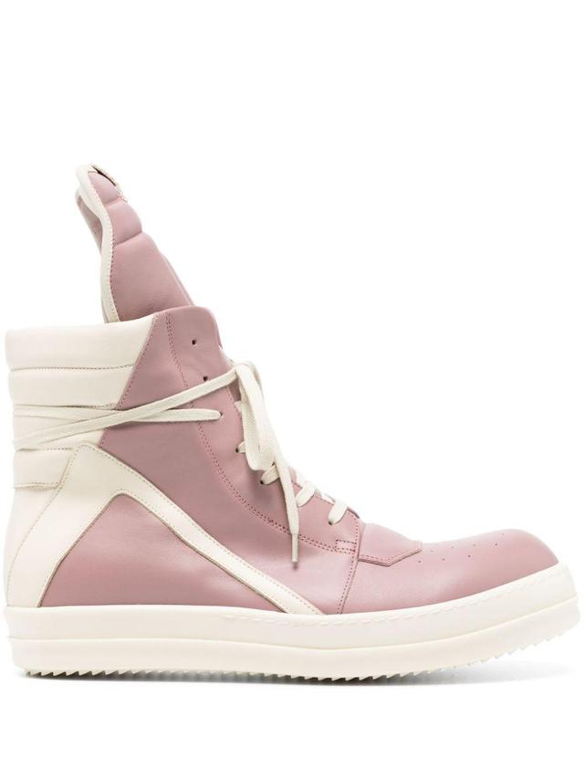 RICK OWENS Geobasket Sneakers In Rose-pink Leather Product Image