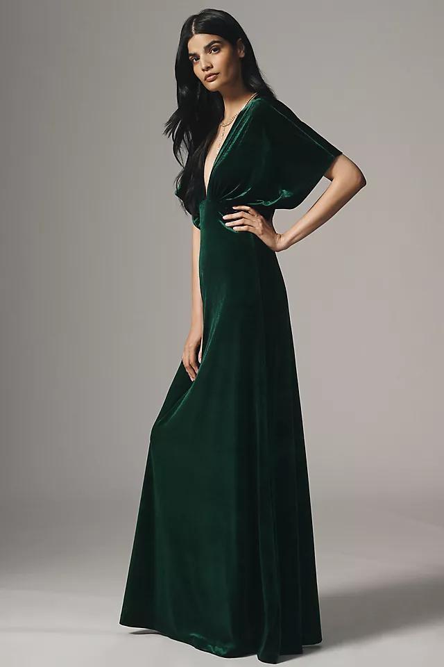 BHLDN Amelia Deep-V Stretch Velvet Maxi Dress Product Image