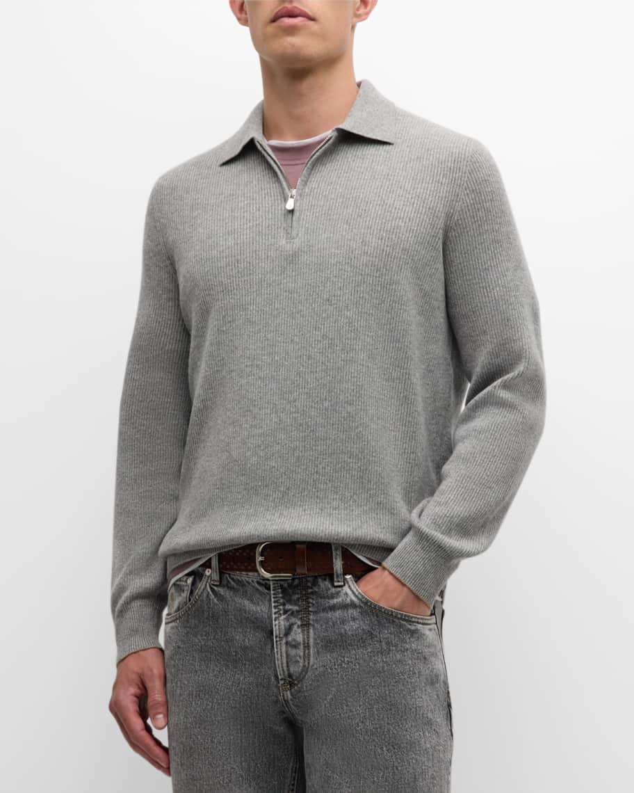 Mens Ribbed Cashmere Zip Polo Sweater Product Image