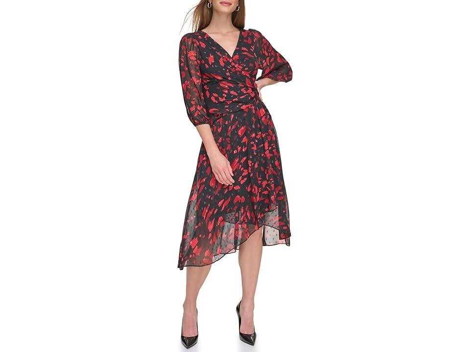 DKNY Balloon Sleeve with Side Knot Red) Women's Clothing Product Image