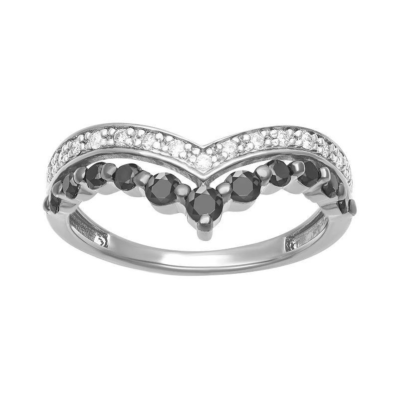 Love Always 1/2 Carat T.W. Black & White Diamond Double Row Chevron Band, Womens Product Image