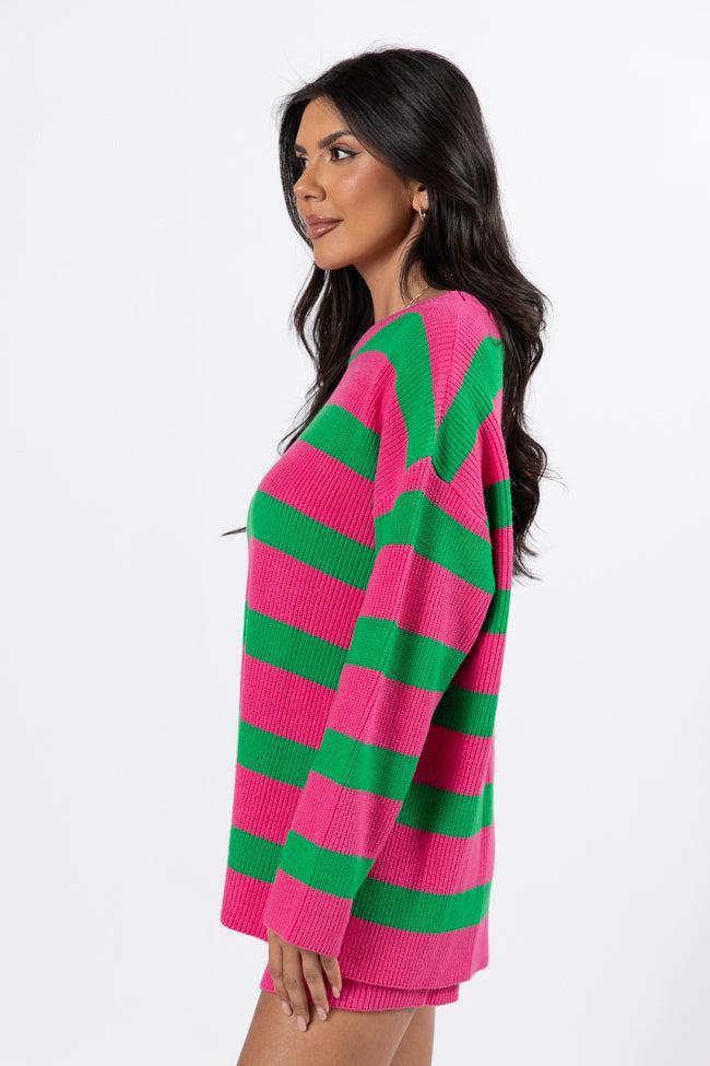 Sign Of The Times Pink and Green Striped Sweater Set Product Image