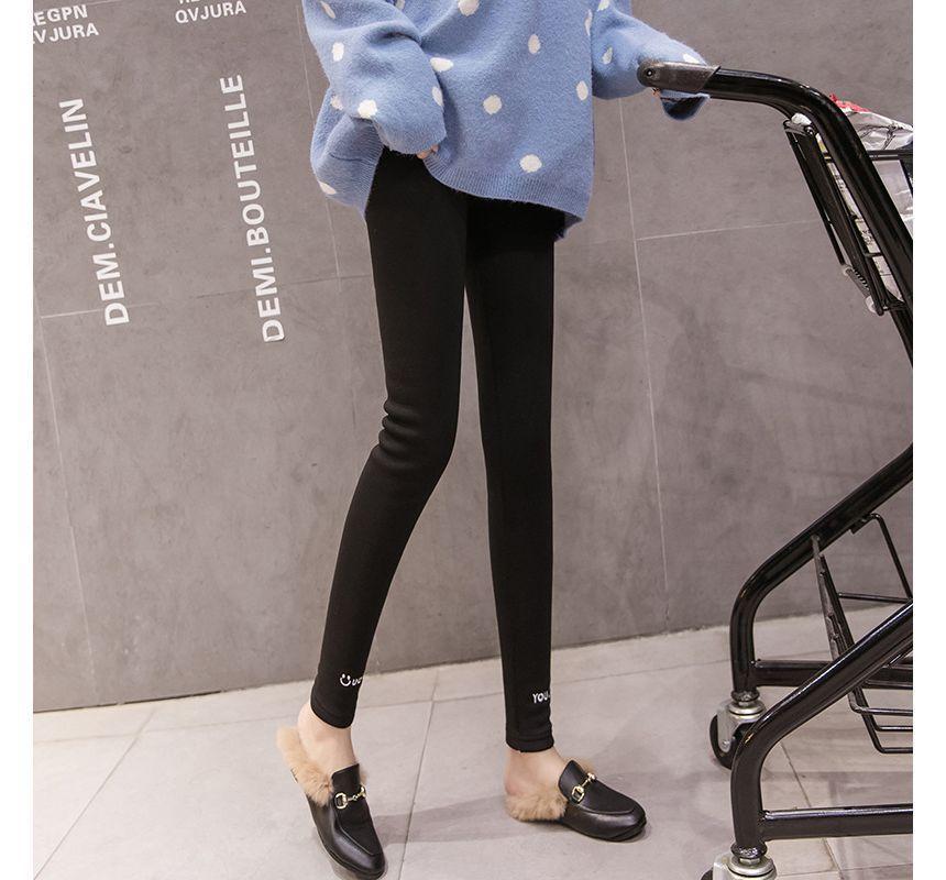 Maternity High Waist Letter Embroidered Fleece Cropped Leggings Product Image